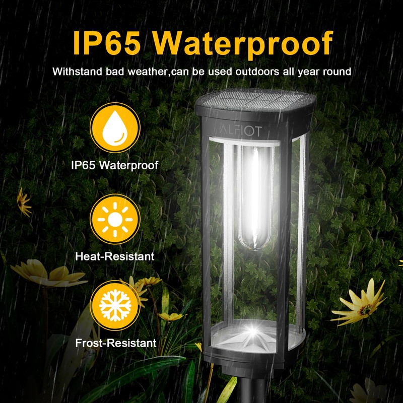 ALFIOT Solar Pathway Lights Outdoor Solar Lights Outdoor, IP65 Waterproof