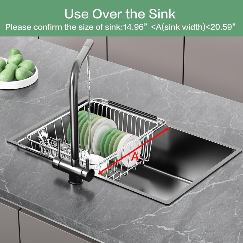 SwetLao Large Sink Dish Drying Rack, Expandable 304 Stainless Steel