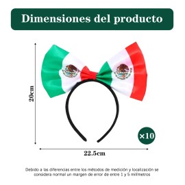 Set De 10 Diademas Con Moño De Bandera De México Para Fiesta