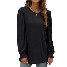 XIEERDUO Fall Clothes For Women 2024 Loose Fit Dressy Tee Shirts Tunic Tops Black XL