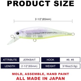 LUCKY CRAFT Pointer 65, 823 Live Purple Chart Wakasagi, Jerkbait, Trout Fishing Lure, Freshwater Bass Fishing Lure, Suspending Hard Bait with Side-to-Side Action, Weight Fixed Low Center Balancer