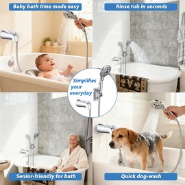 PROOX All Metal Tub Spout with Diverter, 6 Settings Hand held Shower with ON/Off Pause Switch, Bathtub Faucet with Sprayer Brushed Nickel