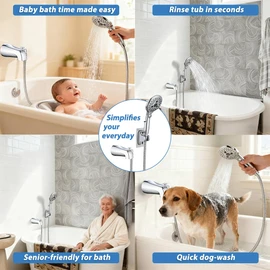 PROOX All Metal Tub Spout with Diverter, 6 Settings Hand held Shower with ON/Off Pause Switch, Bathtub Faucet with Sprayer Brushed Nickel