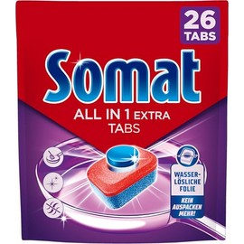 Somat All in 1 Extra Dishwasher Tablets (26 AW), Dishwasher Tablets for Radiantly Clean Dishes, Even in Low Temperature, Short & Eco Programs, Removes Crusted Items, Provides Brilliant Shine