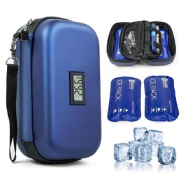 VOURTM Hielera para Insulina, con Pantalla de Temperatura y 2 Bolsas de Hielo, Cuero EVA Impermeable Bolsa Portátil Enfriador de Insulina, Mantiene la Temperatura Durante 8-12H, para Viajes Diarios