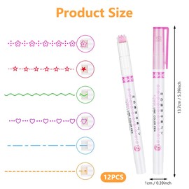 Pack of 12 Curve Highlighters, Coloured Curve Pens for Notes, Pointed Pens with Different Shapes, with 6 Different Curve Shapes, for Scrapbook, Notes, Journaling, Calendar, Planner, Office