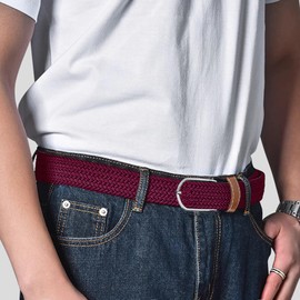 LUOFMISS Multicolored Woven Stretch Belt for Men and Women, Braided Elastic Golf Belts Jeans Casual Pants Sport Belt, Burgundy, for Waist Size 38"-42"
