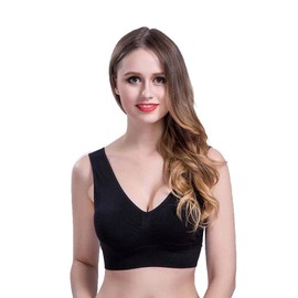 Boolavard New Seamless Sports Style Bra Crop Top Vest Comfort Stretch Bras Shapewear (AU, Alpha, Medium, Regular, Regular, Black)