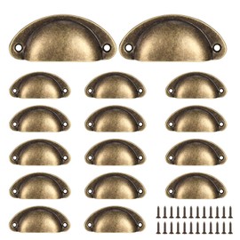 Yibaijia 16 Pcs Shell Cup Handles, Vintage Drawer Pull Handles, Semi Circle Retro Kitchen Cupboard Door Handles and Knobs, Furniture Cabinet Dresser Door Knobs Handles with Screws