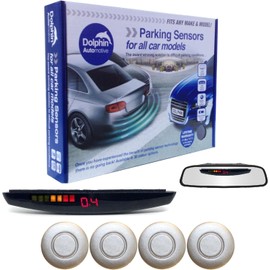 Dolphin Automotive DPS455 Reverse Parking Sensors In 32 Colours 4 Ultrasonic Radar Sensors Kit Audio & Rear Roof Mounted Display Alert System Matt & Gloss Black +30 More Colours (Silver)