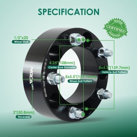 MOCA 4PCS 2" Wheel Spacers 5x5.5 Bolt Pattern 108mm Hub Bore fit 89-06 for Suzuki, 76-01 for Dodge Ram charger/1500/1500 Van, 63-06 for Ford F-100 Pickup/E-150/Bronco, 63-86 for Jeep CJ3/CJ5/CJ6/CJ7