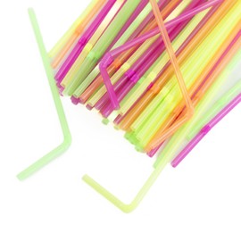 Yucenora 200 PCS Flexible Drinking Straws, Multicolored Plastic Disposable Long Bendable Straws for Drinking(Solid)