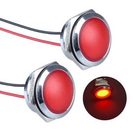 DMWD 2Pcs 22mm 12V-24V 20mA Metal Energy Saving LED Indicator Light Spherical Round Signal Lamp 0.87" Mounting Hole Waterproof with 15cm/5.91in. Wire for Car Truck Boat Red LED