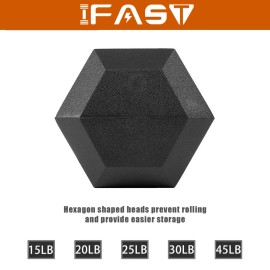 IFAST Hex Rubber Dumbbells with Metal Handles Weight 15, 20, 25, 30, 45 LB  Metal - 25lb x2