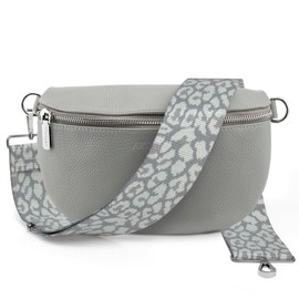Artvall - Shoulder Bag Genuine Leather Bag Handbag Leather Bum Bag Small with Shoulder Strap Design Bag Strap Removable Adjustable Strap Crossbody Bag Genuine Leather Bag Women with Zip, Grey (leopard
