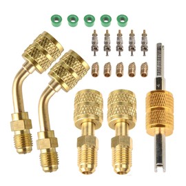 R410a Adapter for Mini Split System, Charging Vacuum Port Adapter, 5/16 Female 1/4 Male Flare, Valve Core Remover, r134a Hose Gaskets, 5V1 Valve Cores, for Air Conditioners Refrigeration HVAC Service