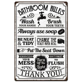 SUPERDANT Bathroom Rules Tin Sign Bathroom Quotes Metal Tin Sign Bathroom Metal Sign Funny Signs and Plaques Toilet Metal Wall Art Toilet Sink Bathroom Pictures Wall Decoration