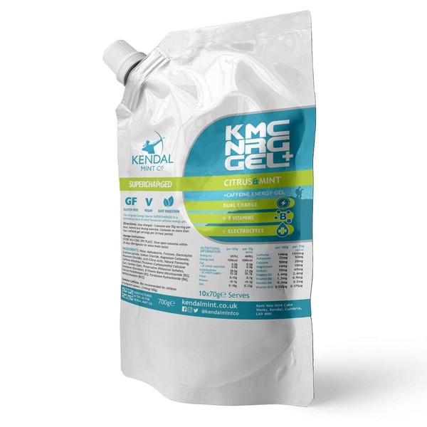 KMC NRG GEL: Energy Gel Refill Pouch – Refreshing Citrus & Mint Flavour (10x70g) | Caffeine Free, Vegan & Gluten Free