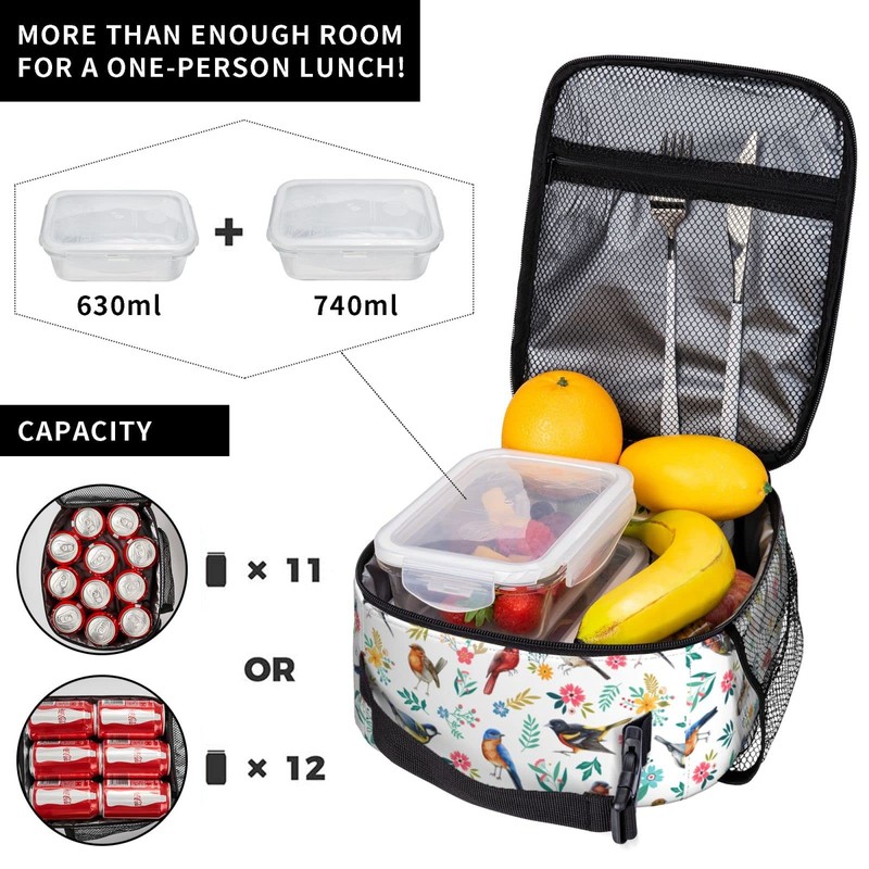 FREEHOTU Watercolor Birds Lunch Bag Double Insulated Leakproof Lunch Box