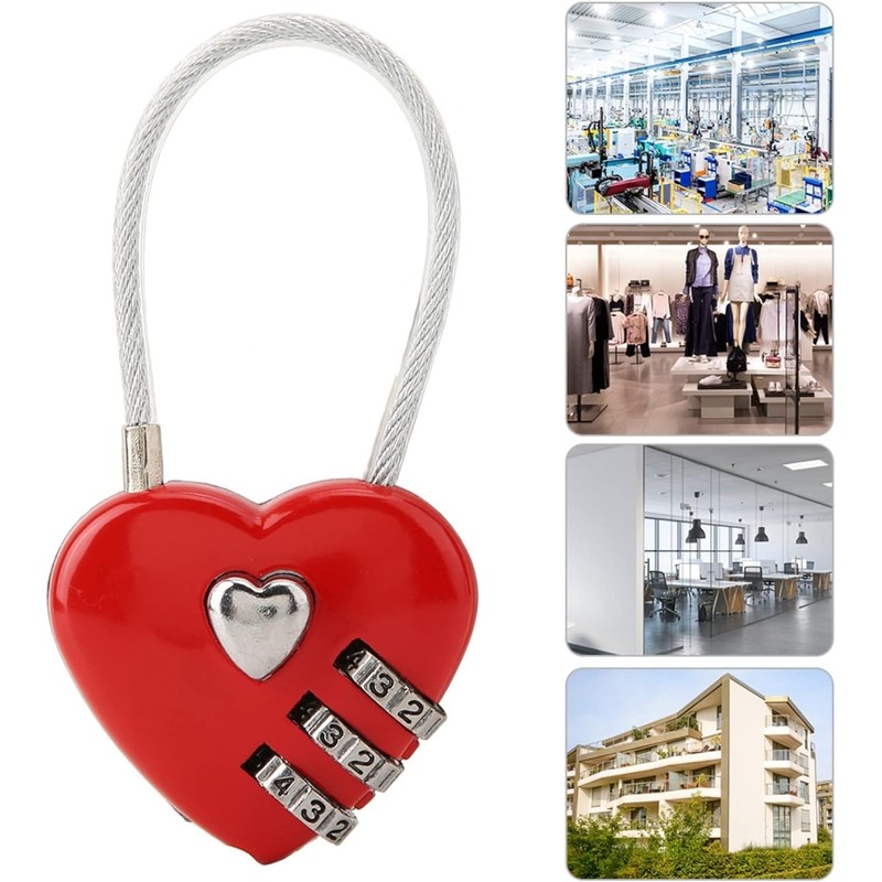Red Heart Shape Padlock Mini 3 Digit Code Lock with