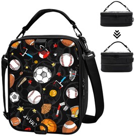 Expandable Lunch Box for Men, Sports Lunch Box for Teen Boy, Insulated Balls Lunch Bag for Men Teenagers Boy, Reusable Lunchbox with Shoulder Strap for Work School Travel Picnic Hiking Beach