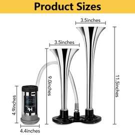 HK 12V 150db Air Horn Kit for Truck Car, Super Loud Train Horn for Truck, Dual Trumpet Air Horns with Compressor for Any 12V Vehicles Trucks Motorcycle Pickup Trains Cars Boats (Silver)