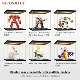 Naconmlet Acrylic Display Case with LED, Transparent Action Figures Display Case with Door, Display Case Box for Collectibles and Collector's Items (15 x 15 x 15 cm)