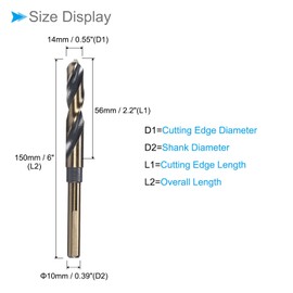 CoCud Reducing Shank Twist Drill Bit 14mm Cutting Edge Titanium Nitride Coated High Speed Steel for 4341 Stainless Drilling Machine