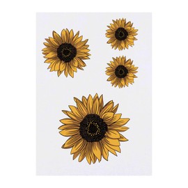 4 x 'Yellow Sunflower' Temporary Tattoos - Water Resistant, Skin-Safe, Non-Toxic Transfers, Mixed Sizes (TO00068858)