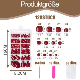 120 Stück Rote Press on Nails Füße, Fußnägel Zum Aufkleben Fussnägel Zum Kleben Press on Toenails Für Füße Zum Aufdrücken Und Aufkleben Der Zehennägel