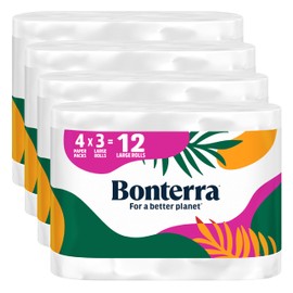 Bonterra Responsibly Sourced Paper Towel, Strong, Absorbent, and Plastic-Free, 4 packs of 3 Large Rolls = 12 Large Rolls