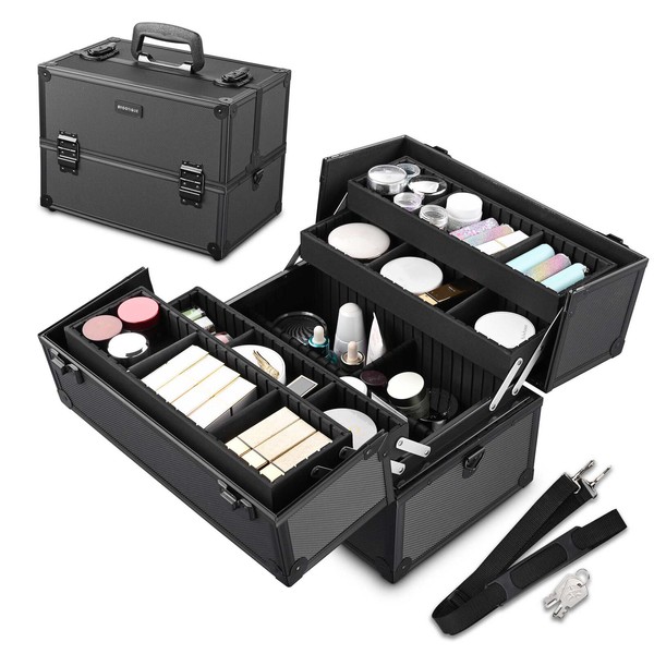 BYOOTIQUE Aluminum Makeup Case Cosmetic Train Travel Shoulder Storage Box Lock