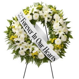 Fanfanwin Funeral Sash Memorial Wreath Sash Funeral Ribbon Celebration of Life Ribbon for Casket or Wreath Flowers Memorial Service Honor The Loved Ones Memory 58x4''(White,Forever in Our Hearts)