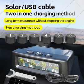SHENKENUO Wireless Solar TPMS LCD car Tire Pressure Monitoring System + 6 External Sensors