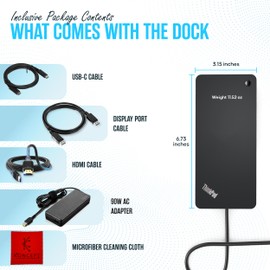 40AY0090US Lenovo Universal Thinkpad Dock USB Type-C Gen 2 with 4K - 1 Year Warranty - Lenovo Docking Station with 90W AC Adapter,HDMI,DisplayPort & USB-C Cable - Thinkpad Docking Station (Renewed)