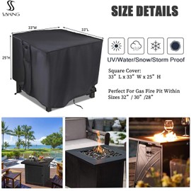 Saking Fire Pit Cover,32 Inch Square Firepit Covers Outdoor Gas Fireplace Fire Table Cover Fits for 28-32 Inch Propane Fire Pit Table – 32 x 32 x 24 Inches