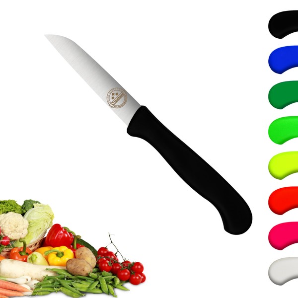 Solingen Knife, Plastic Handle - Black, Premium Vegetable Knife, Stainless Blade, Chrome Steel, Extra Sharp Kitchen Knife, Thin Cut & Hand Pull, Made in Germany