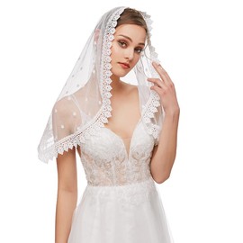 Lace Mantilla Veil Vintage Floral Lace Scarf White Triangle Wedding Veil Chapel Veils Ivory Catholic Mass Church (A18)