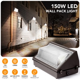 150W LED Wall Pack Light Dusk to Dawn,5000K 22500LM Wallpack Light with Photocell,100-277V 1000W HPS Equivalent,Waterproof Outdoor Commercial Industrial Security Lighting for Warehouse,ETL Listed