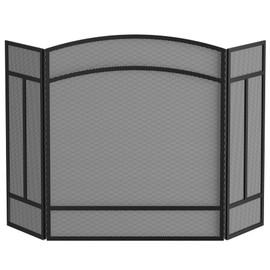 Fire Beauty Fireplace Screen 3 Panel Wrought Iron 48"(L) x 29"(H) Spark Guard Cover(Black)