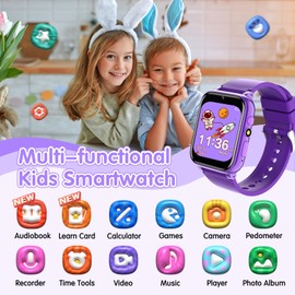 LITEYPP HD Kids Touch Smartwatch for Boys and Girls Ages 3-13 with 26 Games, audiobooks, Camera, Music, Video and Player and Parental Controls and More (Purple)