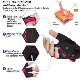 Moreok Cycling Gloves for Men and Women, 5 mm SBR Gel Shock-Absorbing Half Finger Breathable Non-Slip Cycling Gloves MTB Gloves, pink, s