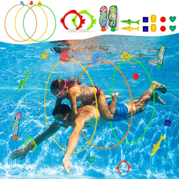 balnore Diving Toys, 20 Pieces Children's Swimming Pool Game Summer Toy with Diving Rings, Torpedo Bandits, Swimming Pool Game for Young Girl Swimming Toy for Outdoor Swimming Pool