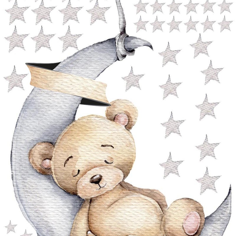 V300 Bear on the Moon Wall Sticker with Name of
