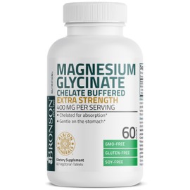 Bronson Bronson Magnesium Glycinate 400mg Extra Strength, Vegetarian, Chelated for Absorption Gentle on The Stomach, Non-GMO, 60 Tablets