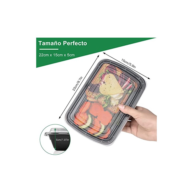 20P Contenedores para Alimentos Desechables, Recipientes para Comida Grande Compartimentos,