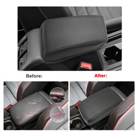 SXCY for 2024 VW Tiguan Armrest Cover for Volkswagen Tiguan 2024 Accessories 2018-2022 2023 2024 Tiguan Center Console Cover 2024 Tiguan Middle Console Cover (Black Leather Cover)