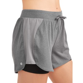 Avia Women's Performance Running Shorts with Compression Bike Liner (Grey Heather/Black) (X-Small (XS, 0-2))