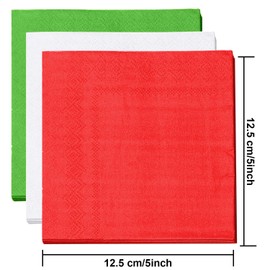 Aneco - Servilletas de papel desechables de cóctel, 120 unidades, 2 capas, para Navidad, día festivo, cenas, fiestas, 3 colores sólidos, rojo, verde, blanco
