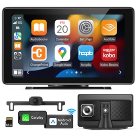 FEISIKE 7" HD Portable Wireless Carplay Screen for Car, Touchscreen Car Stereo, Apple CarPlay & Android Auto, Front/Rear View Camera Stereo Receiver for Car Bluetooth FM Transmitter AUX TF
